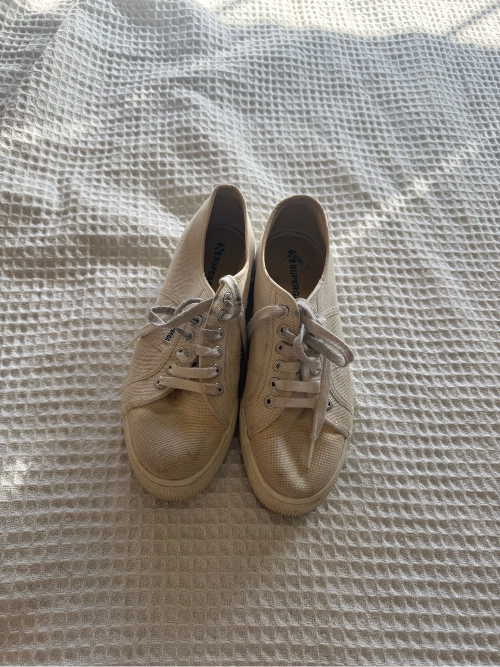 Superga Canvas Lace-Up Sneakers in Light Beige
